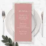 Menu Casamento Cor Sólida Elegante, Rosa, Rosa<br><div class="desc">Menu de Casamento Cor Sólida Elegante, Rosa cor-de-rosa. Esta moderna placa de menus é simples clássica e elegante, com um fundo de cor sólida simples e uma bonito letra de escrita com alfaias. Mostrada na nova estrada. Com um monograma bonito no lado de trás. Disponível em várias opções de cor...</div>