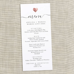 Menu Casamento Coração em Dourado Rosa com Caligrafia S