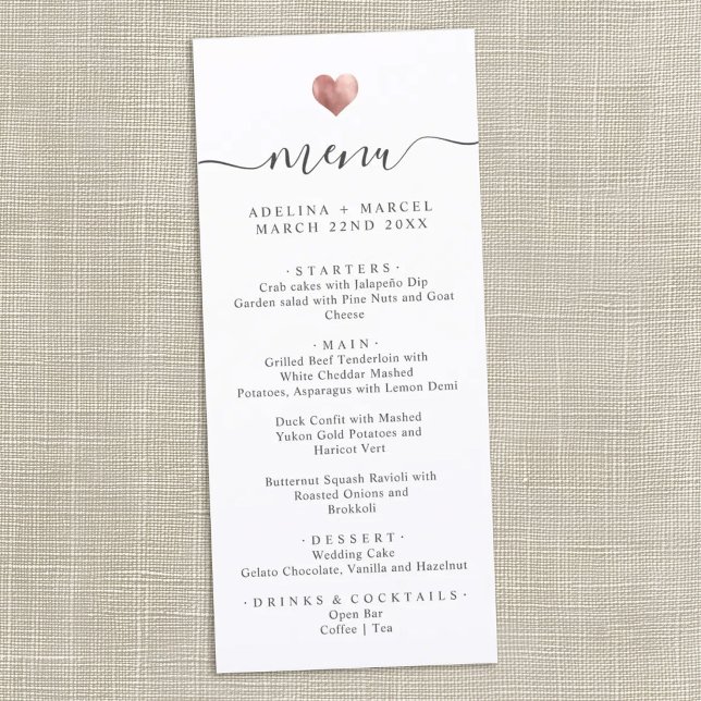 Menu Casamento Coração em Dourado Rosa com Caligrafia S (Criador carregado)