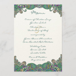 Menu Casamento Cores de Pavão de Monograma Elegante Pai