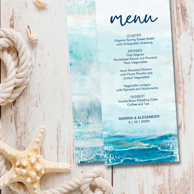 Menu Casamento Costeiro de Sea Blue Beach Waves Waterco (Criador carregado)