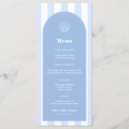 Menu Casamento Costeiro Simples Azul e Branco Concha