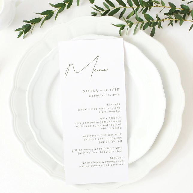 Menu Casamento da Caligrafia Verde do Modern Sage (Modern Sage Green Calligraphy Wedding Menu)