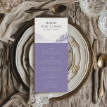 Menu Casamento da Lavanda de Aquarela da Floresta<br><div class="desc">menu casamento no inverno com design de cor d'água cênico em tons de lavanda e cinza. A cena da neve apresenta uma paisagem romântica de floresta montanhosa com pinheiros, derivas e um nevão leve. Os cursos e itens de menu são totalmente editáveis. Se você quiser combinar produtos, por favor, navegue...</div>