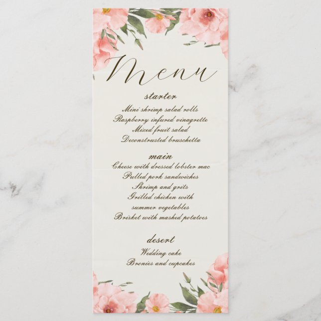 Menu Casamento das Flores de Água Rosa (Frente)