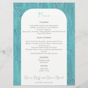 Menu Casamento das Flores de Turquesa Bonitas