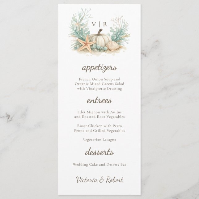 Menu Casamento de Abóbora de Concha de Outono Costeira  (Frente)