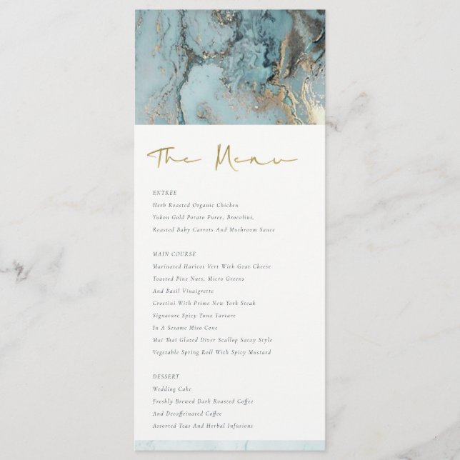 MENU CASAMENTO DE AGADO AZUL DOURADO MODERNO AQUA DUSKY (Frente)