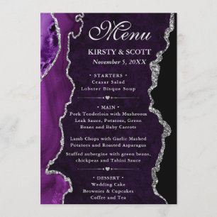 Menu Casamento de Ágata Brilhante Falsa Roxa e Prata