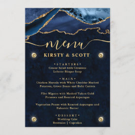 Menu Casamento de Ágata Falsa Brilhante Azul e Dourado 