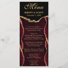 Menu Casamento de Ágata Falsa Brilhante Vermelho e Dour