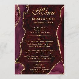 Menu Casamento de Ágata Falsa Brilhante Vermelho e Dour
