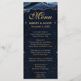 Menu Casamento de Ágata Falsa Brilho Azul e Dourado Ele