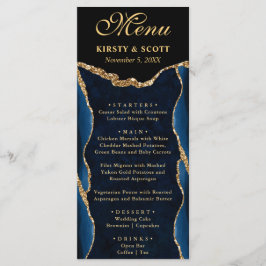 Menu Casamento de Ágata Falso Brilho Azul e Dourado Ele