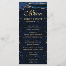 Menu Casamento de Ágata Falso Brilho Azul e Dourado Ele