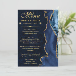 Menu Casamento de Ágata Falso Brilho Azul e Dourado Ele