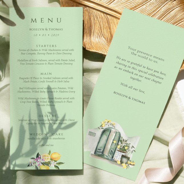 Menu Casamento de Aguarela de Citrino Pastel Dupla Face (Criador carregado)