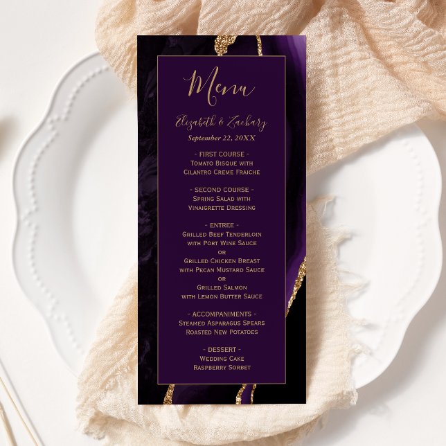 Menu Casamento de Ameixa Ágata Dourada Roxa Moderna (Criador carregado)
