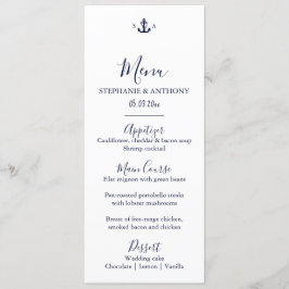 Menu Casamento de Âncora Azul Marinho Náutico Monograma