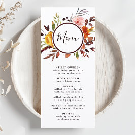 Menu Casamento de Aquarela Outono Jardim Marsala 