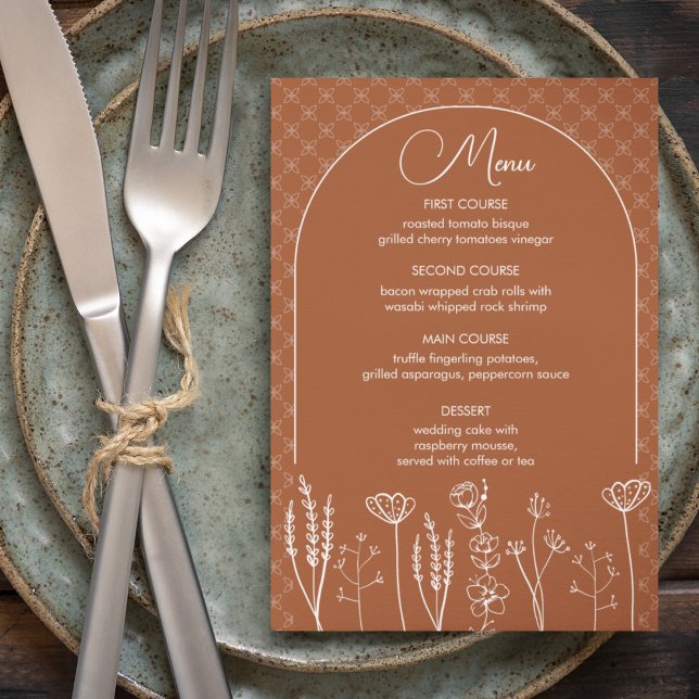 Menu Casamento de Arca Boêmia de Flor Selvagem Queimada (Criador carregado)
