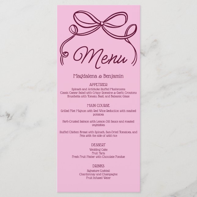 Menu Casamento de Arco Retro Rosa Borgonha Desenhado à  (Frente)