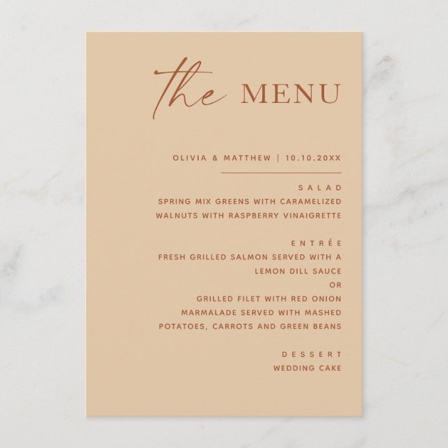 Menu Casamento de Areia de Pêssego Quente | Simples Mod (Frente)