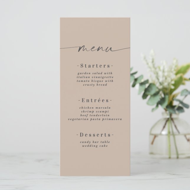 Menu Casamento de Areia Sólida Minimalística em Khaki B (Em pé/Frente)
