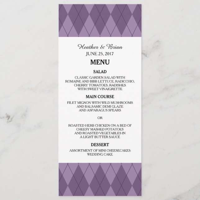 Menu Casamento de Argyle Roxo (Frente)