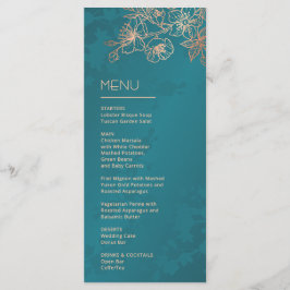Menu Casamento de Arte de Linha Floral Dourado Rosa Tea