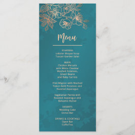 Menu Casamento de Arte de Linha Floral Dourado Rosa Tea