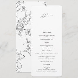 Menu Casamento de Arte de Linha Floral Moderna Elegante