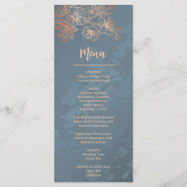 Menu Casamento de Arte em Linha Floral rosa Dourada