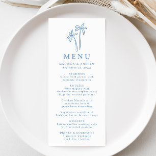 Menu Casamento de Árvores de Palma Azuis Desenhadas Mod