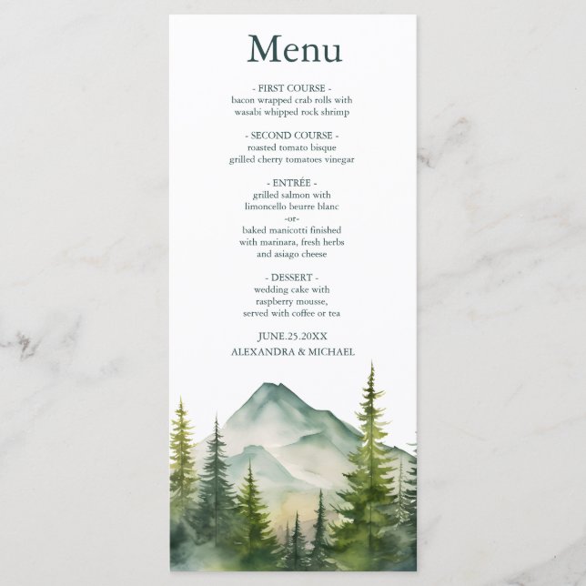 Menu Casamento de Árvores Evergreen na Floresta Russa d (Frente)