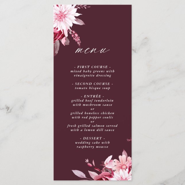 Menu Casamento de Autumn Romance Dourado Frame Burgundy (Frente)