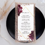 Menu Casamento de Autumn Romance Dourado Frame Burgundy<br><div class="desc">Este cardápio de casamento apresenta uma coroa de dahlias,  rosas de jardim,  e peônia em vermelho-burgundy,  marrom,  cor-de-rosa-penteada sobre folhas de outono com uma falsa estrutura em forma de diamante-ouro. Para uma personalização mais avançada deste design,  clique no BOTÃO FERRAMENTA DESIGN AZUL. Itens correspondentes também estão disponíveis.</div>