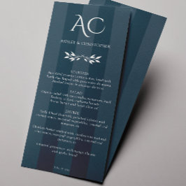 Menu Casamento de Azul Indigo Striped Monograma Minimal