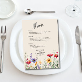Menu Casamento de Beige de Flores Selvagens Legais Colo