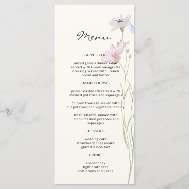 Menu Casamento De Beige Selvagem Chic Whimsical (Frente)