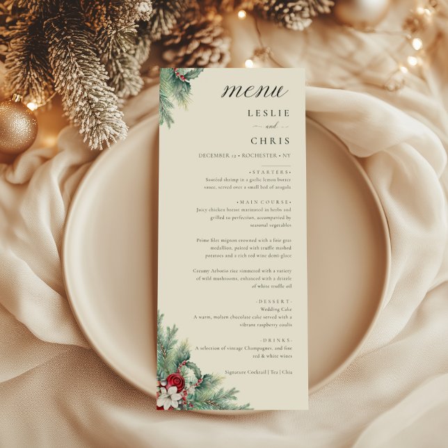 Menu Casamento de Berries e Pine Watercolor (Criador carregado)