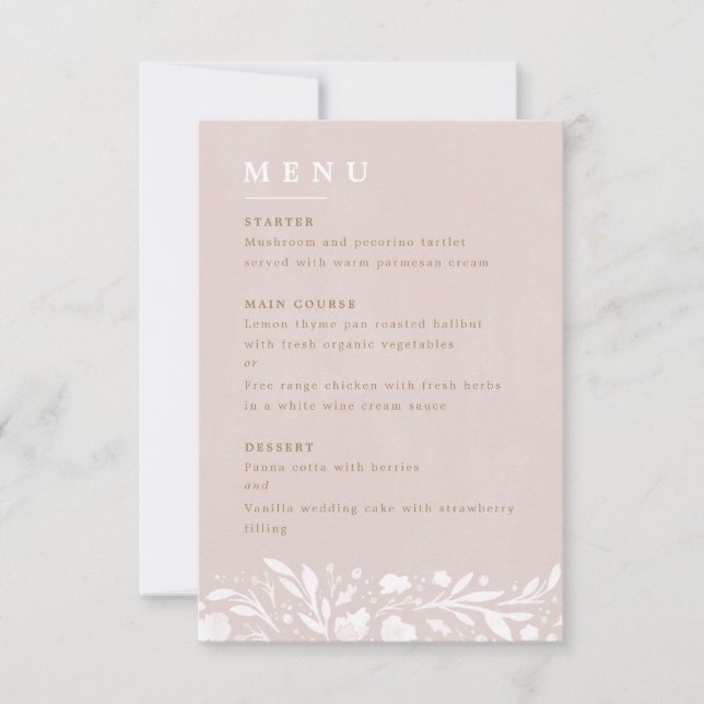Menu Casamento de Blush Floral de Aquarela (Frente)