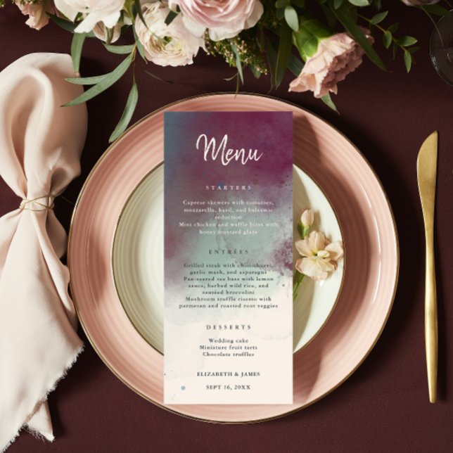 Menu Casamento de Boho com Tons de Jewel Moderna em Wat (Criador carregado)
