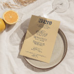 Menu Casamento de Boho Moderno com Brilho Colorido<br><div class="desc">Um retro fedorento,  moderno e brilhante menu de janto de casamento. Que apresenta o design de modelo chic do fundo amarelo boho vintage e a tipografia azul oxford e o menu escrito à mão em azul. E fundo verde brilhante. Perfeito e compatível com toda a suíte.</div>