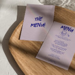 Menu Casamento De Bolo Retro Com Desenho De Mão Moderno<br><div class="desc">Um menu janto de casamento roxo e azul moderno e roxo. Que apresenta modelo de design chic de fundo lavanda e tipografia escrita azul-preta. Com bolo e faca desenhados à mão. Perfeito e compatível com toda a suíte.</div>