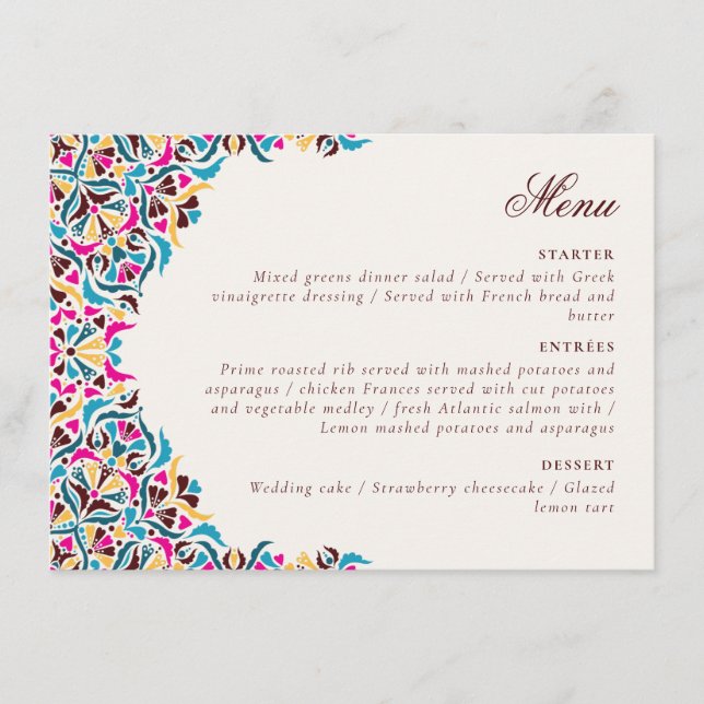 Menu Casamento de Borda com Estilo Floral de Marfim, Lu (Frente)