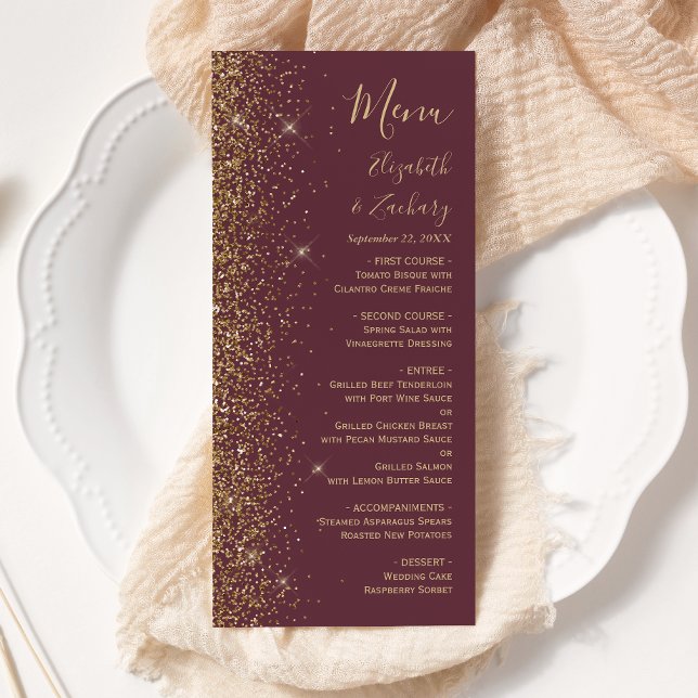 Menu Casamento de Borda Dourada com Glitter Moderno Dar (Criador carregado)