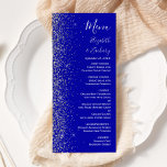 Menu Casamento de Borda Glitter Azul Real Moderno<br><div class="desc">A borda esquerda deste elegante cardápio moderno de casamento apresenta um design de cintilação. O texto personalizável combina manuscrito branco,  fontes em copperplate e itálico em um fundo azul real. O verso apresenta um design brilhante azul e prateado.</div>