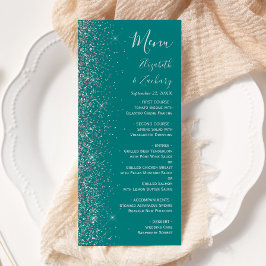 Menu Casamento de Borda Glitter Azul-Teal Moderno