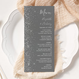Menu Casamento de Borda Glitter da Cinza Moderna